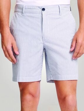 IZOD Navy Seersucker Shorts 36 Flat Front Cotton Coastal Grandfather Preppy Old